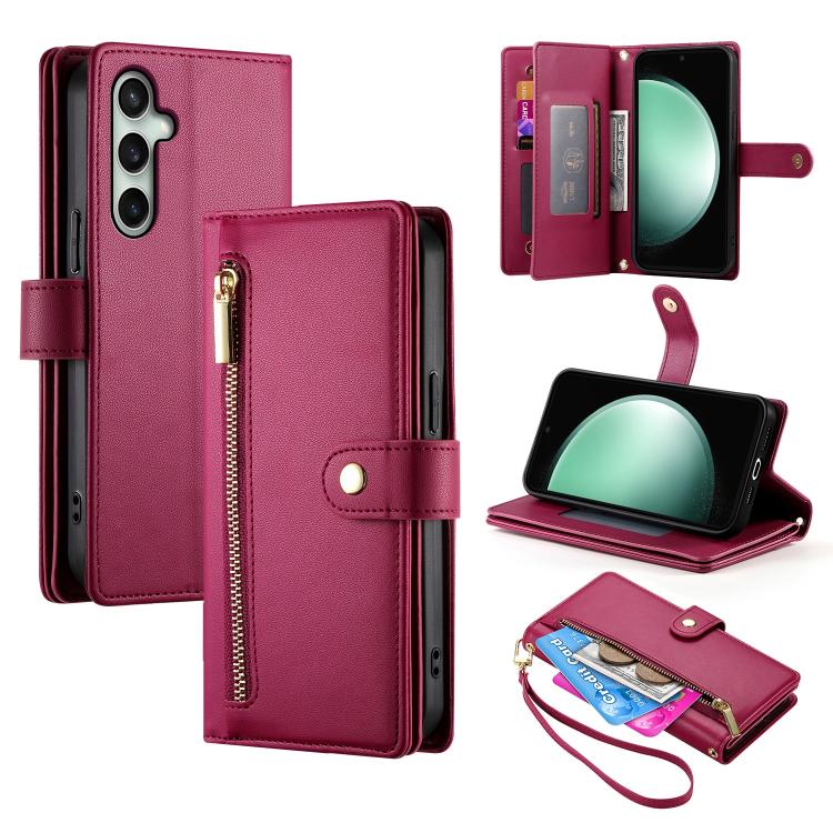 Custodia per cellulare in pelle con nove scomparti per carte e cerniera, For Galaxy S26 FE 5G, For Samsung Galaxy S26+ 5G, For Samsung Galaxy S26 Edge 5G, For Samsung Galaxy S26 Ultra 5G