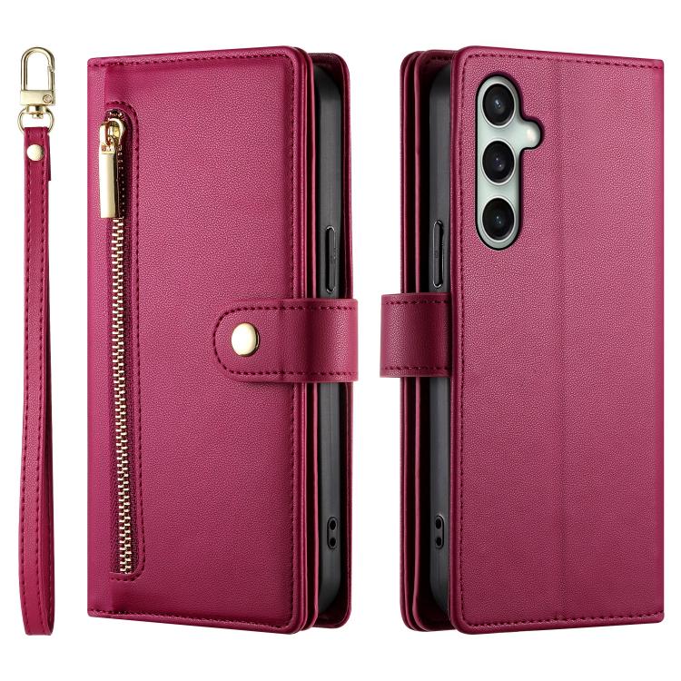 Custodia per cellulare in pelle con nove scomparti per carte e cerniera, For Galaxy S26 FE 5G, For Samsung Galaxy S26+ 5G, For Samsung Galaxy S26 Edge 5G, For Samsung Galaxy S26 Ultra 5G