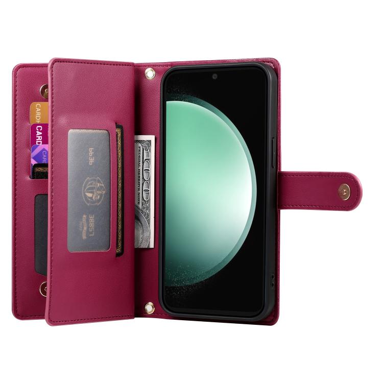 Custodia per cellulare in pelle con nove scomparti per carte e cerniera, For Galaxy S26 FE 5G, For Samsung Galaxy S26+ 5G, For Samsung Galaxy S26 Edge 5G, For Samsung Galaxy S26 Ultra 5G