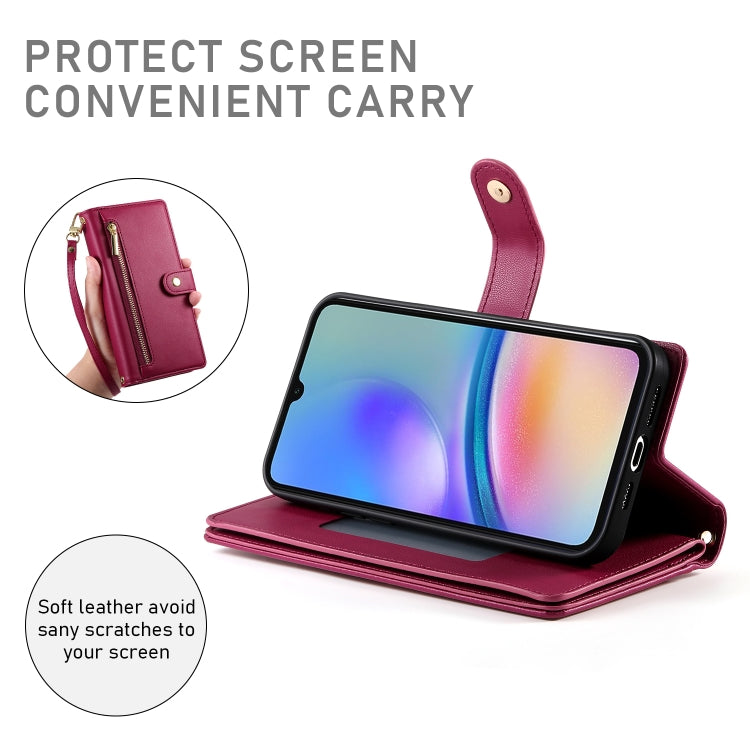 Portafoglio con cerniera e nove scomparti per carte di credito, custodia in pelle per telefono, For Samsung Galaxy A05s, For Samsung Galaxy A24 4G, For Samsung Galaxy A23 5G / 4G, For Samsung Galaxy A14 5G / 4G