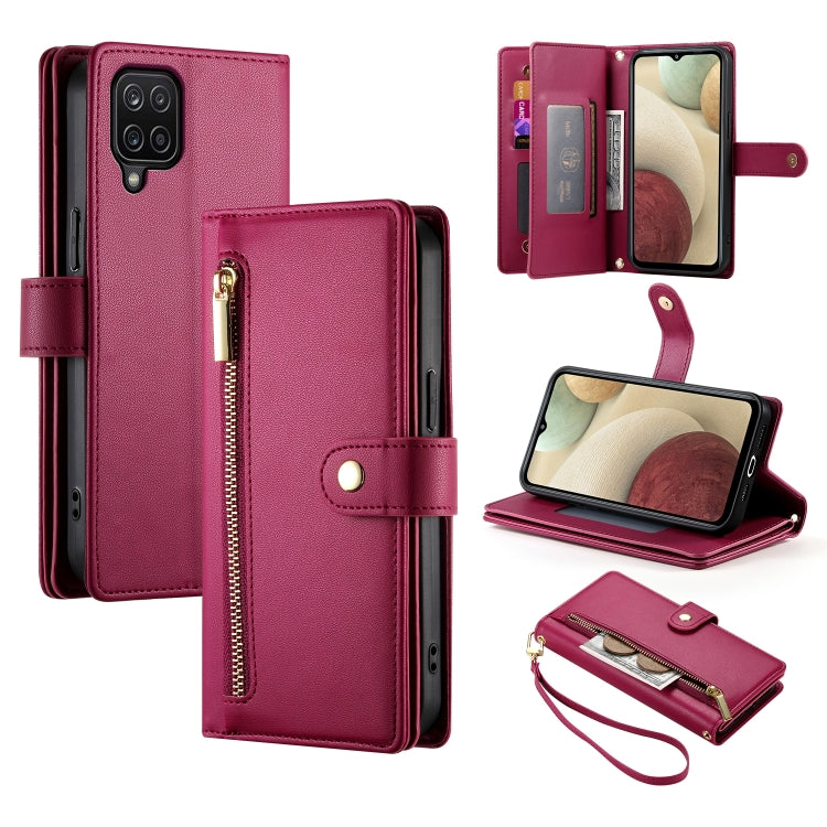 Portafoglio con cerniera e nove scomparti per carte di credito, custodia in pelle per telefono, For Samsung Galaxy A22 4G, For Samsung Galaxy A32 4G, For Samsung Galaxy A72 5G / 4G, For Samsung Galaxy A12 / M12