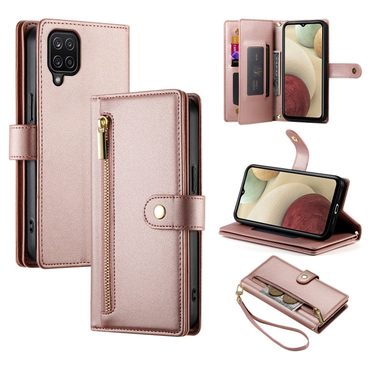 Portafoglio con cerniera e nove scomparti per carte di credito, custodia in pelle per telefono, For Samsung Galaxy A22 4G, For Samsung Galaxy A32 4G, For Samsung Galaxy A72 5G / 4G, For Samsung Galaxy A12 / M12