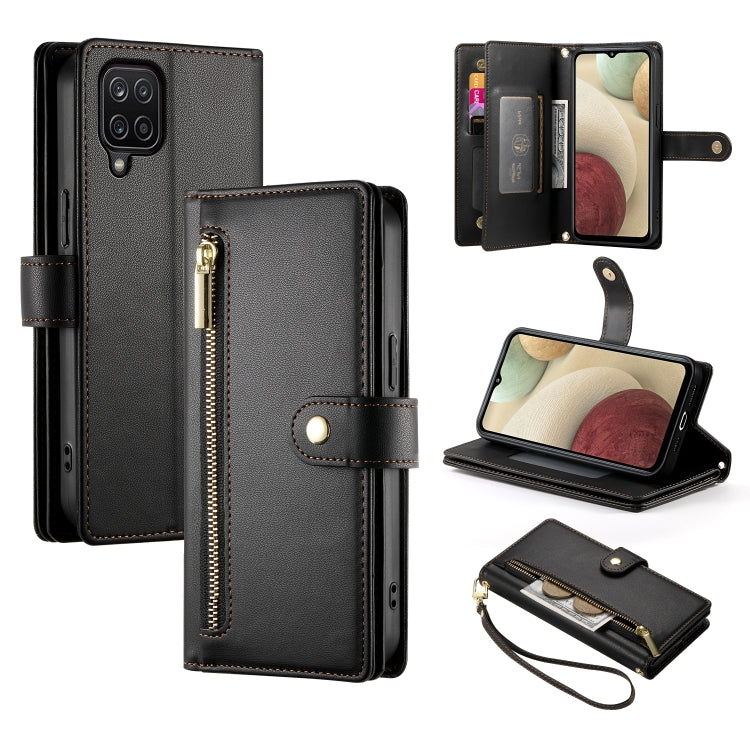 Portafoglio con cerniera e nove scomparti per carte di credito, custodia in pelle per telefono, For Samsung Galaxy A22 4G, For Samsung Galaxy A32 4G, For Samsung Galaxy A72 5G / 4G, For Samsung Galaxy A12 / M12