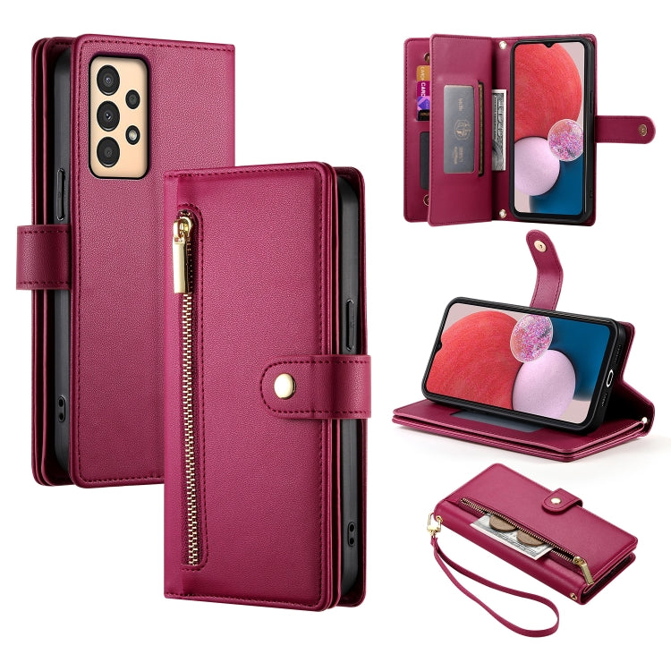 Portafoglio con cerniera e nove scomparti per carte di credito, custodia in pelle per telefono, For Samsung Galaxy A34 5G, For Samsung Galaxy A54 5G, For Samsung Galaxy A13 5G / 4G, For Samsung Galaxy A04s / A04 / M13