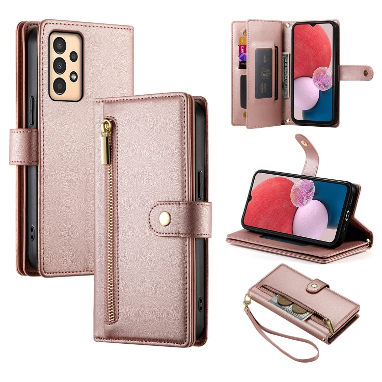 Portafoglio con cerniera e nove scomparti per carte di credito, custodia in pelle per telefono, For Samsung Galaxy A34 5G, For Samsung Galaxy A54 5G, For Samsung Galaxy A13 5G / 4G, For Samsung Galaxy A04s / A04 / M13