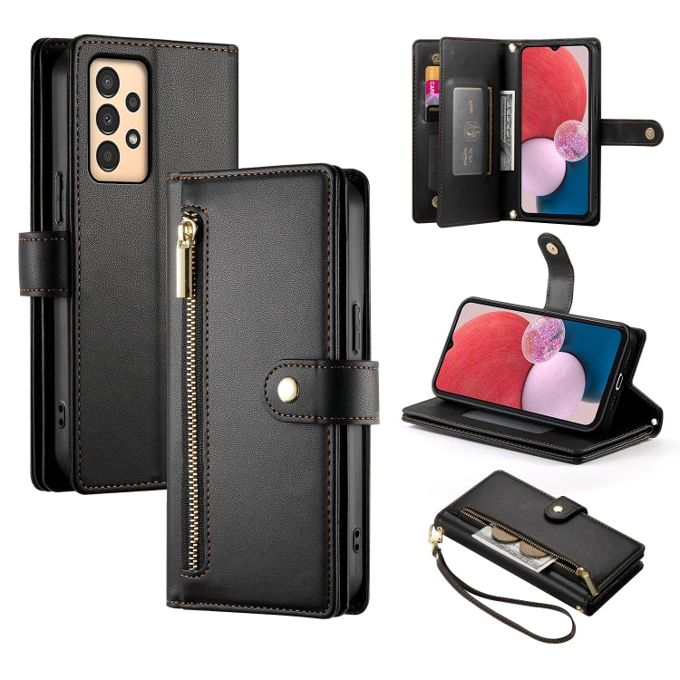 Portafoglio con cerniera e nove scomparti per carte di credito, custodia in pelle per telefono, For Samsung Galaxy A34 5G, For Samsung Galaxy A54 5G, For Samsung Galaxy A13 5G / 4G, For Samsung Galaxy A04s / A04 / M13