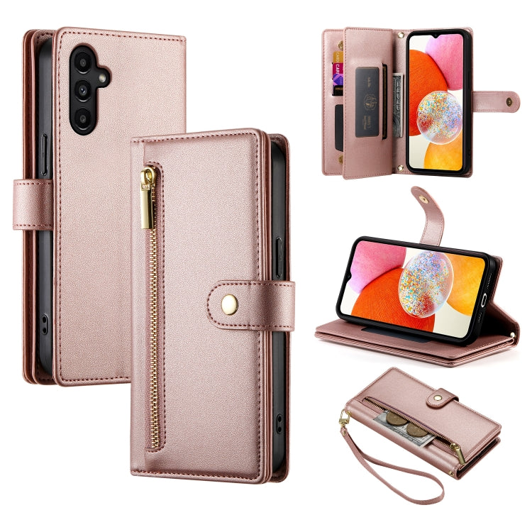 Portafoglio con cerniera e nove scomparti per carte di credito, custodia in pelle per telefono, For Samsung Galaxy A05s, For Samsung Galaxy A24 4G, For Samsung Galaxy A23 5G / 4G, For Samsung Galaxy A14 5G / 4G
