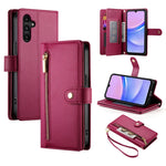 Portafoglio con cerniera e nove scomparti per carte di credito, custodia in pelle per telefono, For Samsung Galaxy A55, For Samsung Galaxy A35, For Samsung Galaxy A15, For Samsung Galaxy A05