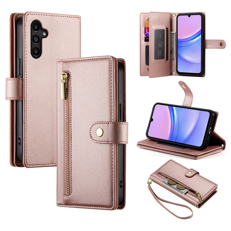Portafoglio con cerniera e nove scomparti per carte di credito, custodia in pelle per telefono, For Samsung Galaxy A55, For Samsung Galaxy A35, For Samsung Galaxy A15, For Samsung Galaxy A05
