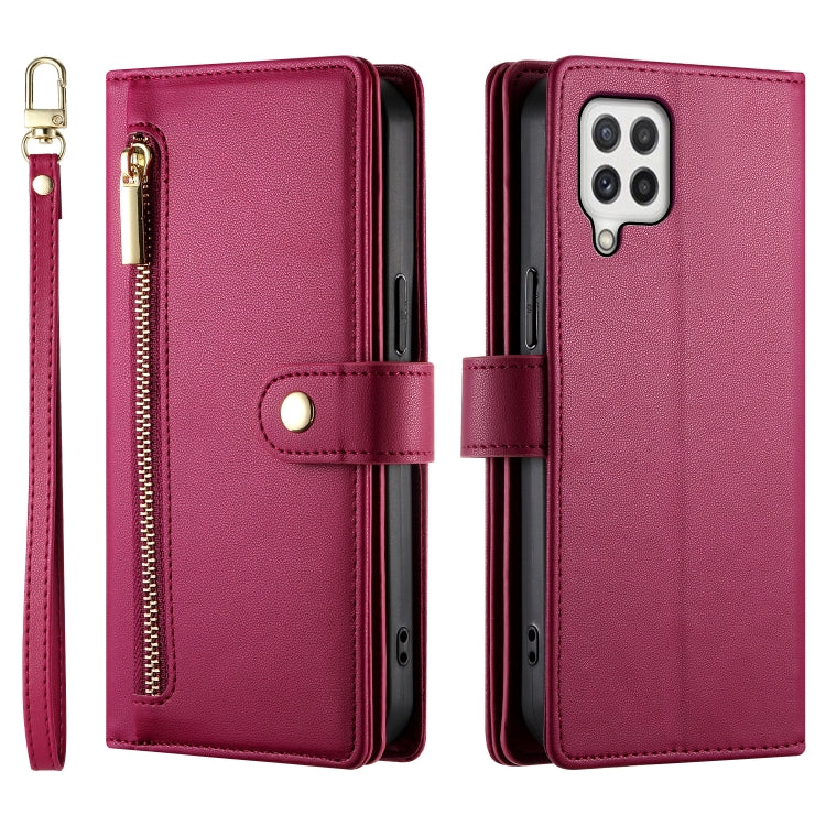 Portafoglio con cerniera e nove scomparti per carte di credito, custodia in pelle per telefono, For Samsung Galaxy A22 4G, For Samsung Galaxy A32 4G, For Samsung Galaxy A72 5G / 4G, For Samsung Galaxy A12 / M12