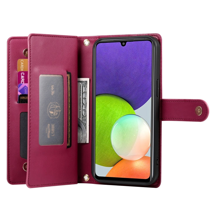 Portafoglio con cerniera e nove scomparti per carte di credito, custodia in pelle per telefono, For Samsung Galaxy A22 4G, For Samsung Galaxy A32 4G, For Samsung Galaxy A72 5G / 4G, For Samsung Galaxy A12 / M12