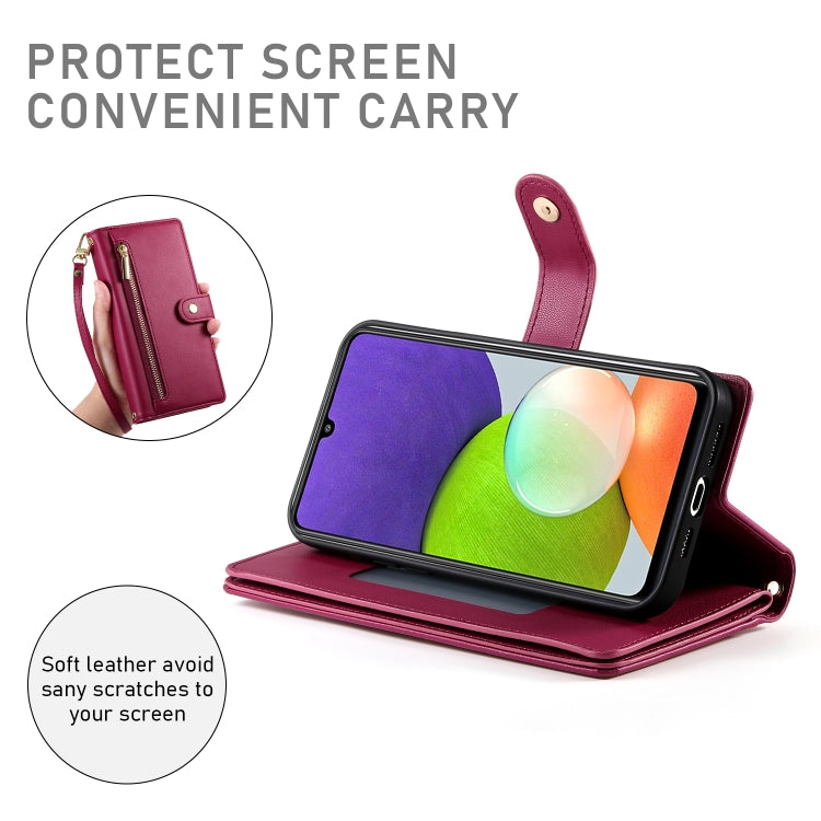 Portafoglio con cerniera e nove scomparti per carte di credito, custodia in pelle per telefono, For Samsung Galaxy A22 4G, For Samsung Galaxy A32 4G, For Samsung Galaxy A72 5G / 4G, For Samsung Galaxy A12 / M12