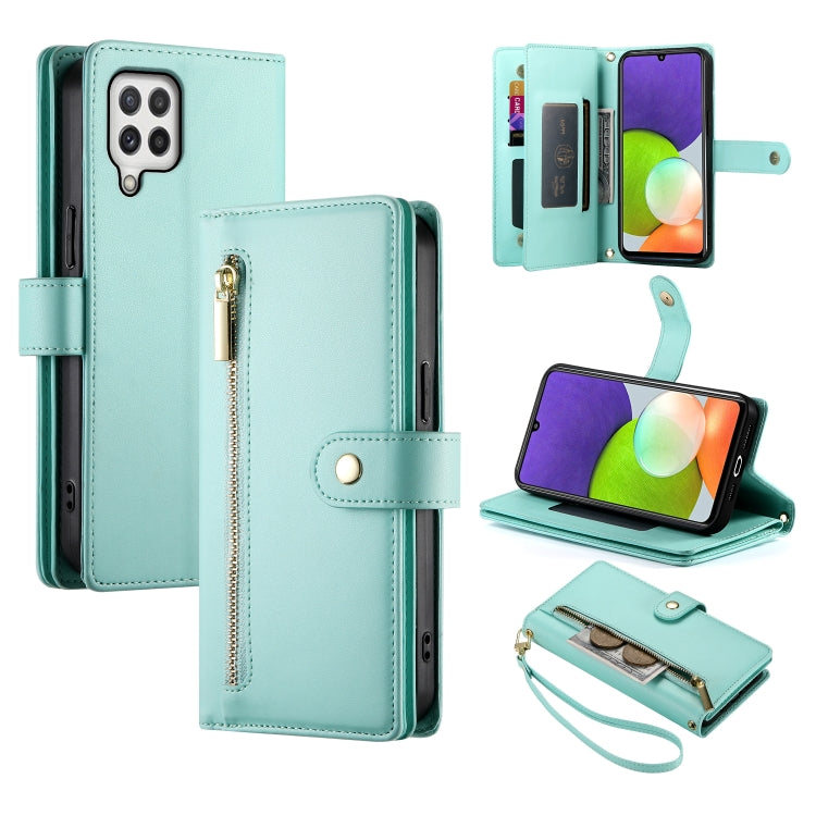 Portafoglio con cerniera e nove scomparti per carte di credito, custodia in pelle per telefono, For Samsung Galaxy A22 4G, For Samsung Galaxy A32 4G, For Samsung Galaxy A72 5G / 4G, For Samsung Galaxy A12 / M12