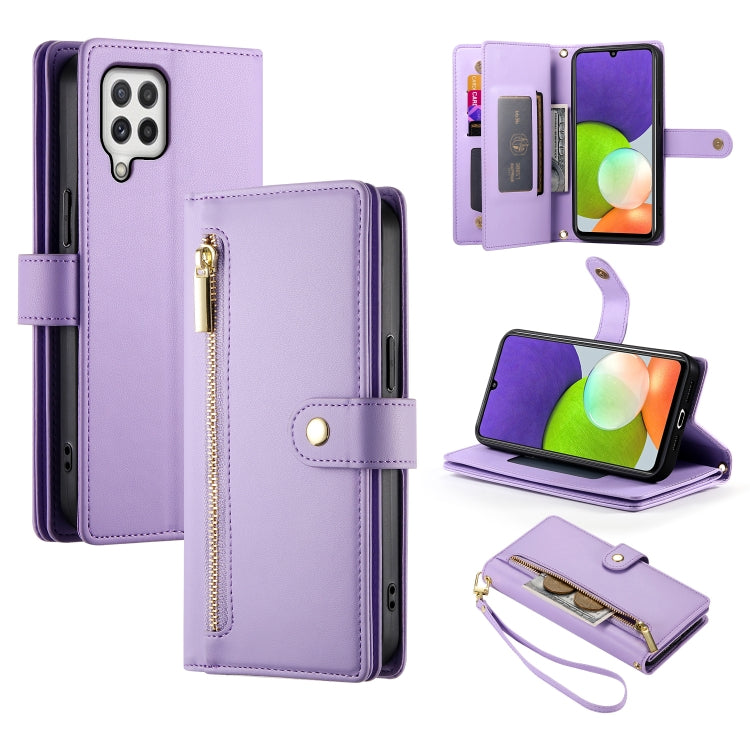 Portafoglio con cerniera e nove scomparti per carte di credito, custodia in pelle per telefono, For Samsung Galaxy A22 4G, For Samsung Galaxy A32 4G, For Samsung Galaxy A72 5G / 4G, For Samsung Galaxy A12 / M12