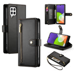Portafoglio con cerniera e nove scomparti per carte di credito, custodia in pelle per telefono, For Samsung Galaxy A22 4G, For Samsung Galaxy A32 4G, For Samsung Galaxy A72 5G / 4G, For Samsung Galaxy A12 / M12