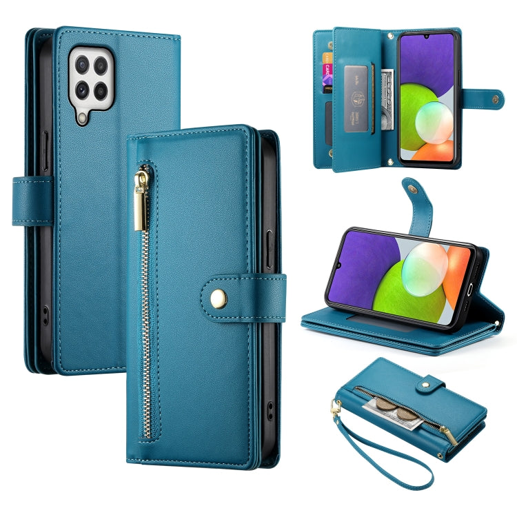 Portafoglio con cerniera e nove scomparti per carte di credito, custodia in pelle per telefono, For Samsung Galaxy A22 4G, For Samsung Galaxy A32 4G, For Samsung Galaxy A72 5G / 4G, For Samsung Galaxy A12 / M12
