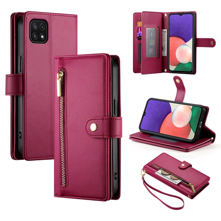 Portafoglio con cerniera e nove scomparti per carte di credito, custodia in pelle per telefono, For Samsung Galaxy A22 5G / F42 5G, For Samsung Galaxy A53 5G, For Samsung Galaxy A73 5G, For Samsung Galaxy A52 5G / 4G / A52s