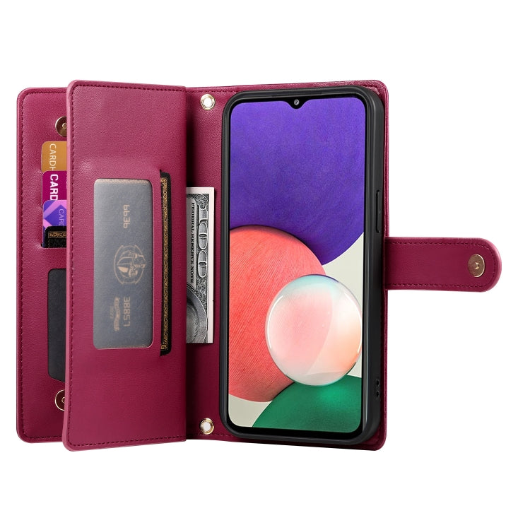 Portafoglio con cerniera e nove scomparti per carte di credito, custodia in pelle per telefono, For Samsung Galaxy A22 5G / F42 5G, For Samsung Galaxy A53 5G, For Samsung Galaxy A73 5G, For Samsung Galaxy A52 5G / 4G / A52s