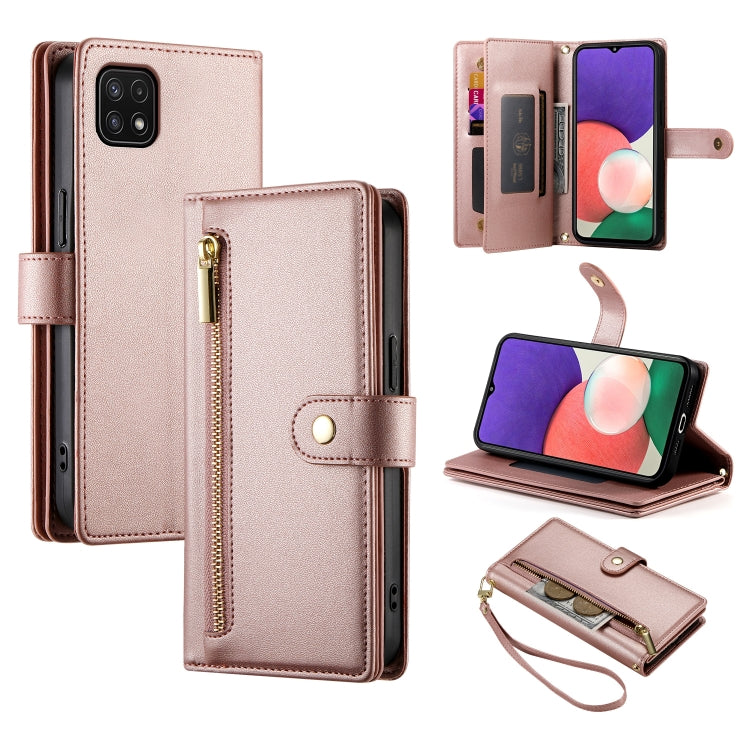 Portafoglio con cerniera e nove scomparti per carte di credito, custodia in pelle per telefono, For Samsung Galaxy A22 5G / F42 5G, For Samsung Galaxy A53 5G, For Samsung Galaxy A73 5G, For Samsung Galaxy A52 5G / 4G / A52s