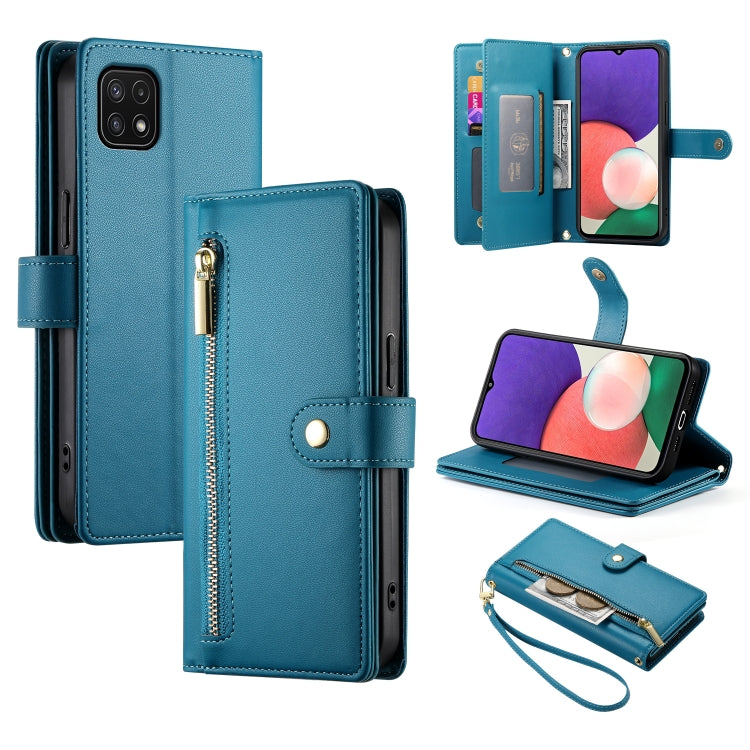 Portafoglio con cerniera e nove scomparti per carte di credito, custodia in pelle per telefono, For Samsung Galaxy A22 5G / F42 5G, For Samsung Galaxy A53 5G, For Samsung Galaxy A73 5G, For Samsung Galaxy A52 5G / 4G / A52s