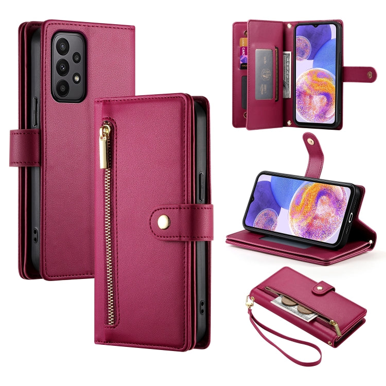 Portafoglio con cerniera e nove scomparti per carte di credito, custodia in pelle per telefono, For Samsung Galaxy A05s, For Samsung Galaxy A24 4G, For Samsung Galaxy A23 5G / 4G, For Samsung Galaxy A14 5G / 4G