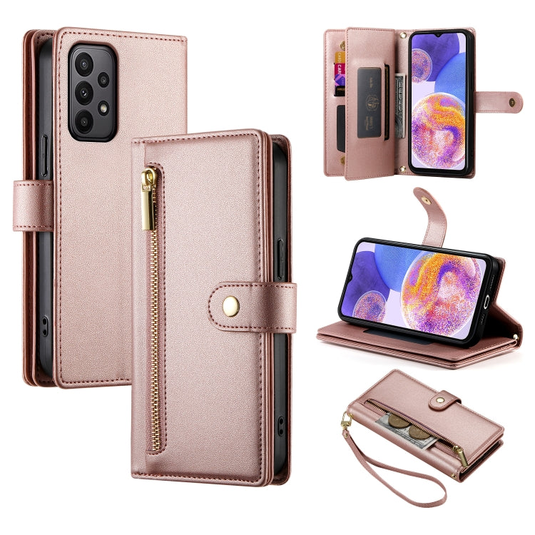 Portafoglio con cerniera e nove scomparti per carte di credito, custodia in pelle per telefono, For Samsung Galaxy A05s, For Samsung Galaxy A24 4G, For Samsung Galaxy A23 5G / 4G, For Samsung Galaxy A14 5G / 4G