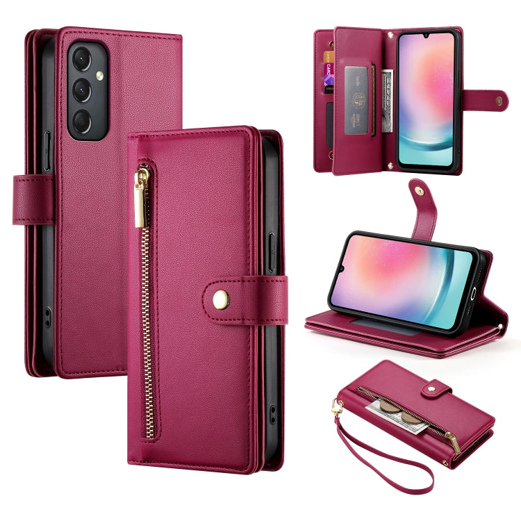 Portafoglio con cerniera e nove scomparti per carte di credito, custodia in pelle per telefono, For Samsung Galaxy A05s, For Samsung Galaxy A24 4G, For Samsung Galaxy A23 5G / 4G, For Samsung Galaxy A14 5G / 4G