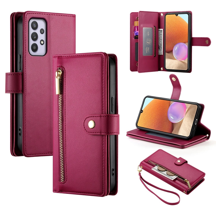 Portafoglio con cerniera e nove scomparti per carte di credito, custodia in pelle per telefono, For Samsung Galaxy A22 4G, For Samsung Galaxy A32 4G, For Samsung Galaxy A72 5G / 4G, For Samsung Galaxy A12 / M12