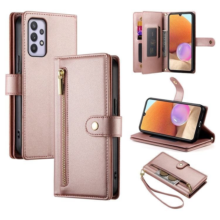 Portafoglio con cerniera e nove scomparti per carte di credito, custodia in pelle per telefono, For Samsung Galaxy A22 4G, For Samsung Galaxy A32 4G, For Samsung Galaxy A72 5G / 4G, For Samsung Galaxy A12 / M12