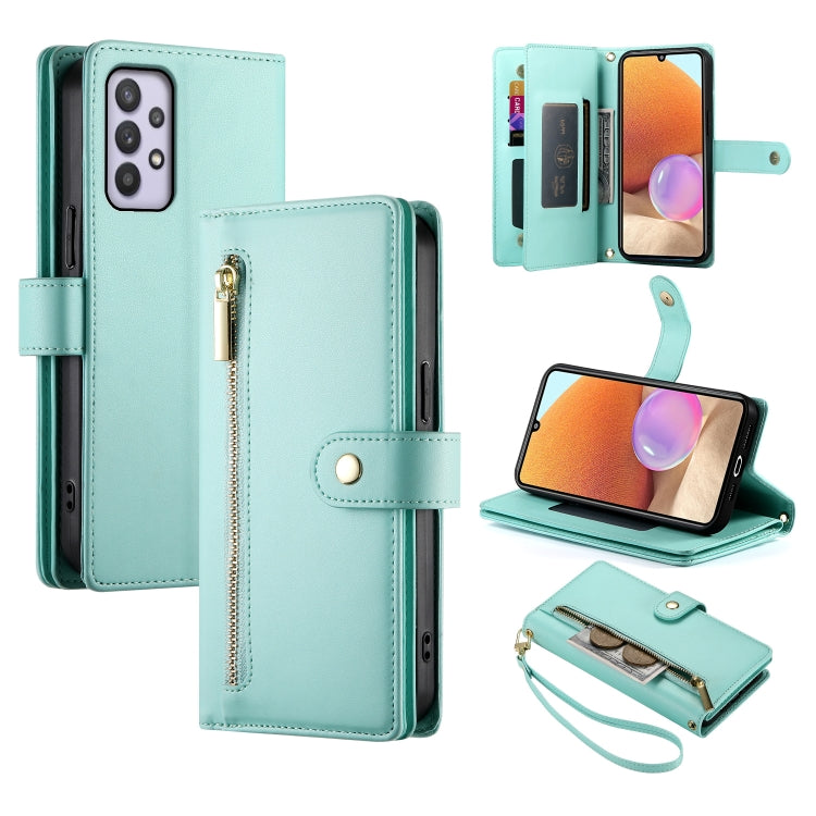 Portafoglio con cerniera e nove scomparti per carte di credito, custodia in pelle per telefono, For Samsung Galaxy A22 4G, For Samsung Galaxy A32 4G, For Samsung Galaxy A72 5G / 4G, For Samsung Galaxy A12 / M12