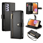 Portafoglio con cerniera e nove scomparti per carte di credito, custodia in pelle per telefono, For Samsung Galaxy A22 4G, For Samsung Galaxy A32 4G, For Samsung Galaxy A72 5G / 4G, For Samsung Galaxy A12 / M12