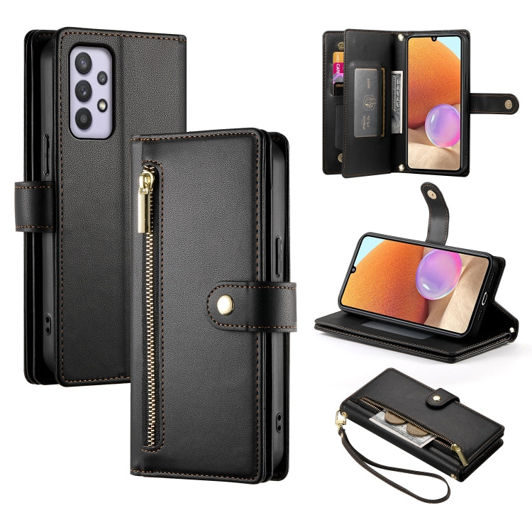Portafoglio con cerniera e nove scomparti per carte di credito, custodia in pelle per telefono, For Samsung Galaxy A22 4G, For Samsung Galaxy A32 4G, For Samsung Galaxy A72 5G / 4G, For Samsung Galaxy A12 / M12