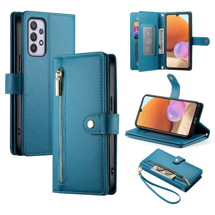 Portafoglio con cerniera e nove scomparti per carte di credito, custodia in pelle per telefono, For Samsung Galaxy A22 4G, For Samsung Galaxy A32 4G, For Samsung Galaxy A72 5G / 4G, For Samsung Galaxy A12 / M12