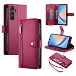 Portafoglio con cerniera e nove scomparti per carte di credito, custodia in pelle per telefono, For Samsung Galaxy A34 5G, For Samsung Galaxy A54 5G, For Samsung Galaxy A13 5G / 4G, For Samsung Galaxy A04s / A04 / M13