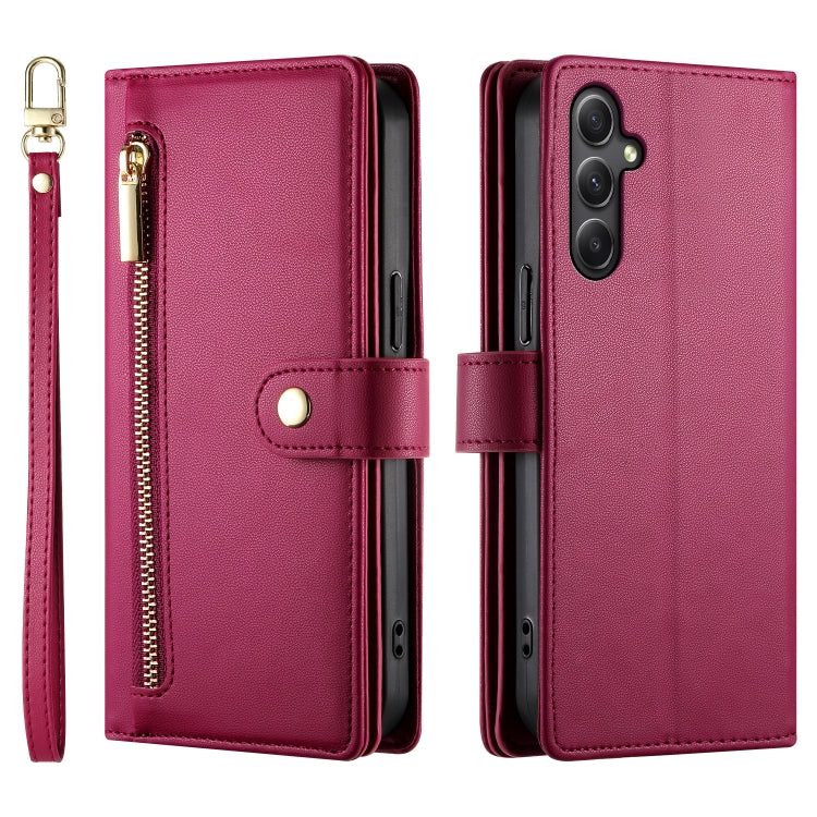 Portafoglio con cerniera e nove scomparti per carte di credito, custodia in pelle per telefono, For Samsung Galaxy A34 5G, For Samsung Galaxy A54 5G, For Samsung Galaxy A13 5G / 4G, For Samsung Galaxy A04s / A04 / M13