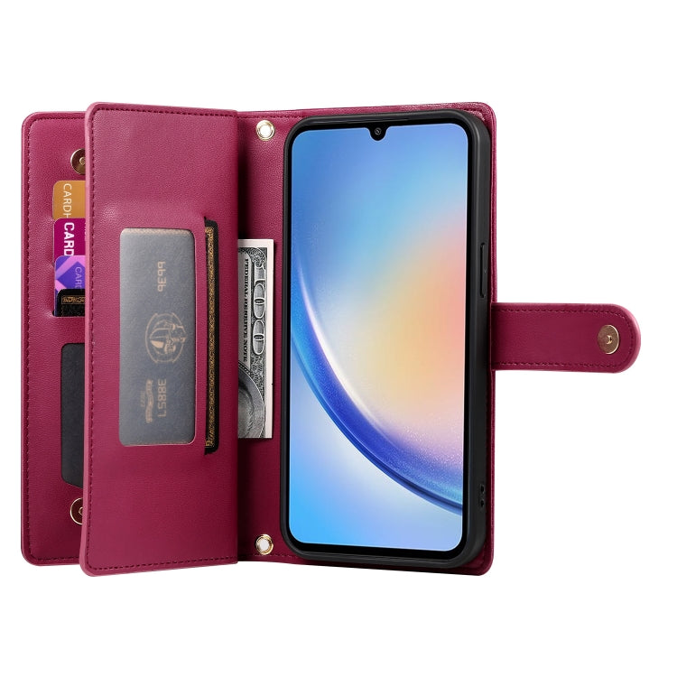 Portafoglio con cerniera e nove scomparti per carte di credito, custodia in pelle per telefono, For Samsung Galaxy A34 5G, For Samsung Galaxy A54 5G, For Samsung Galaxy A13 5G / 4G, For Samsung Galaxy A04s / A04 / M13