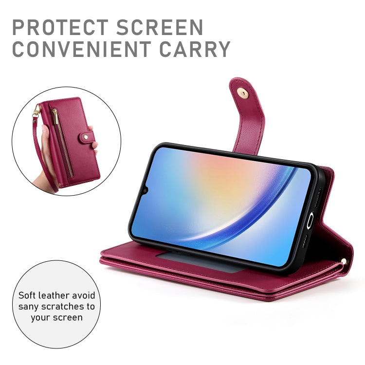 Portafoglio con cerniera e nove scomparti per carte di credito, custodia in pelle per telefono, For Samsung Galaxy A34 5G, For Samsung Galaxy A54 5G, For Samsung Galaxy A13 5G / 4G, For Samsung Galaxy A04s / A04 / M13