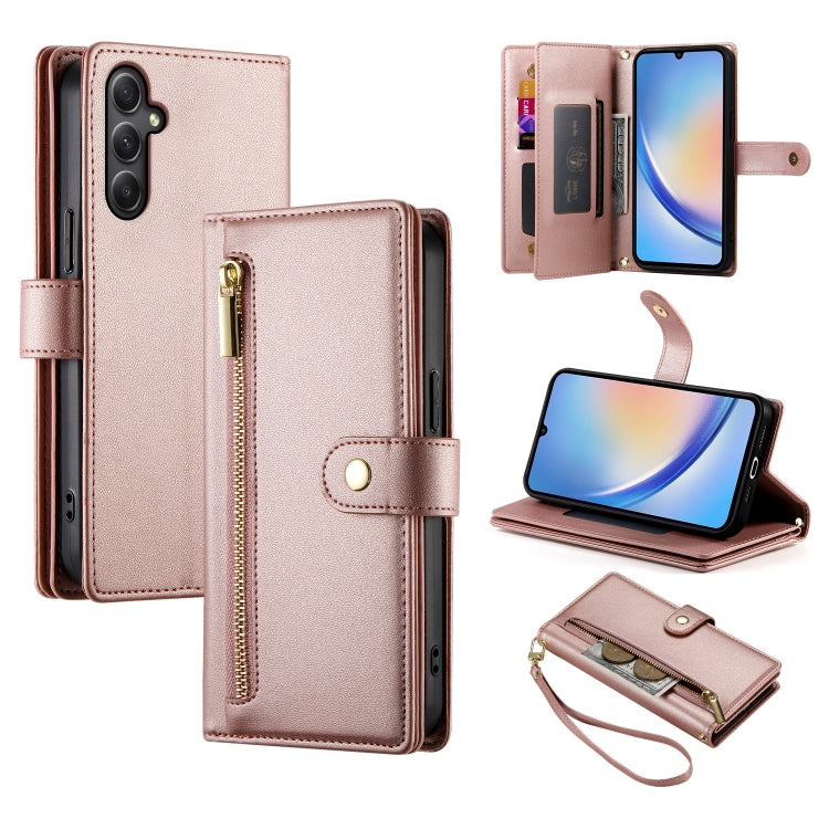 Portafoglio con cerniera e nove scomparti per carte di credito, custodia in pelle per telefono, For Samsung Galaxy A34 5G, For Samsung Galaxy A54 5G, For Samsung Galaxy A13 5G / 4G, For Samsung Galaxy A04s / A04 / M13