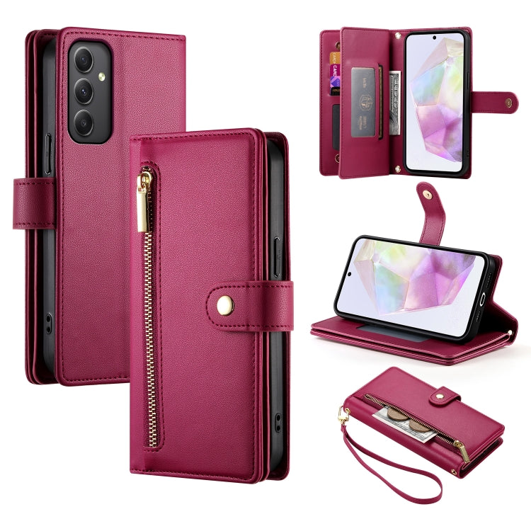 Portafoglio con cerniera e nove scomparti per carte di credito, custodia in pelle per telefono, For Samsung Galaxy A55, For Samsung Galaxy A35, For Samsung Galaxy A15, For Samsung Galaxy A05