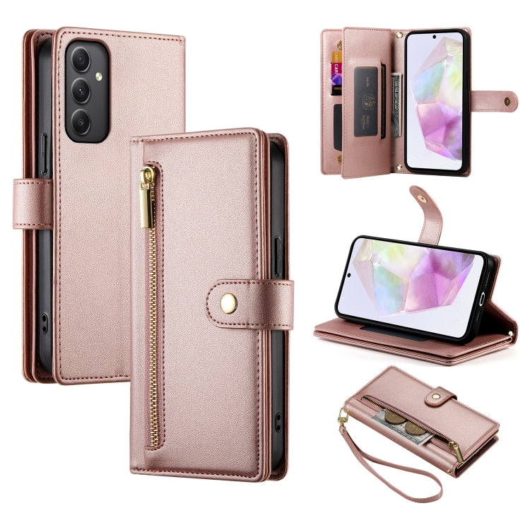 Portafoglio con cerniera e nove scomparti per carte di credito, custodia in pelle per telefono, For Samsung Galaxy A55, For Samsung Galaxy A35, For Samsung Galaxy A15, For Samsung Galaxy A05