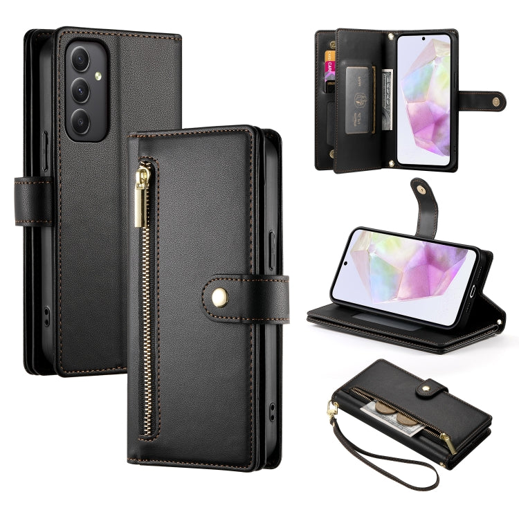 Portafoglio con cerniera e nove scomparti per carte di credito, custodia in pelle per telefono, For Samsung Galaxy A55, For Samsung Galaxy A35, For Samsung Galaxy A15, For Samsung Galaxy A05