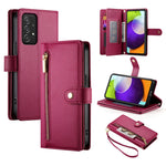 Portafoglio con cerniera e nove scomparti per carte di credito, custodia in pelle per telefono, For Samsung Galaxy A22 5G / F42 5G, For Samsung Galaxy A53 5G, For Samsung Galaxy A73 5G, For Samsung Galaxy A52 5G / 4G / A52s