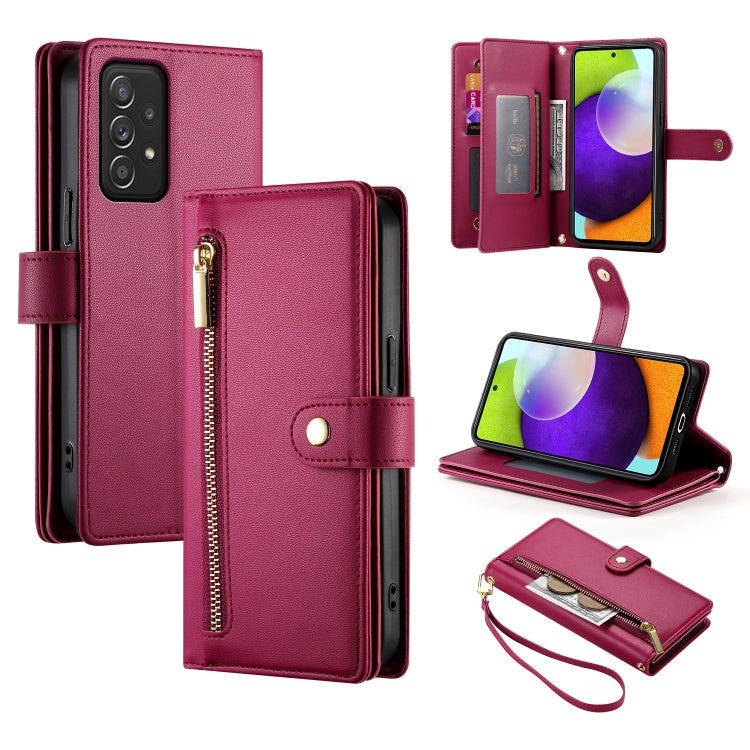 Portafoglio con cerniera e nove scomparti per carte di credito, custodia in pelle per telefono, For Samsung Galaxy A22 5G / F42 5G, For Samsung Galaxy A53 5G, For Samsung Galaxy A73 5G, For Samsung Galaxy A52 5G / 4G / A52s