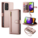 Portafoglio con cerniera e nove scomparti per carte di credito, custodia in pelle per telefono, For Samsung Galaxy A22 5G / F42 5G, For Samsung Galaxy A53 5G, For Samsung Galaxy A73 5G, For Samsung Galaxy A52 5G / 4G / A52s