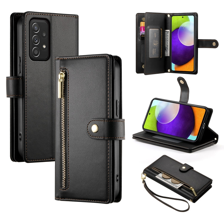 Portafoglio con cerniera e nove scomparti per carte di credito, custodia in pelle per telefono, For Samsung Galaxy A22 5G / F42 5G, For Samsung Galaxy A53 5G, For Samsung Galaxy A73 5G, For Samsung Galaxy A52 5G / 4G / A52s