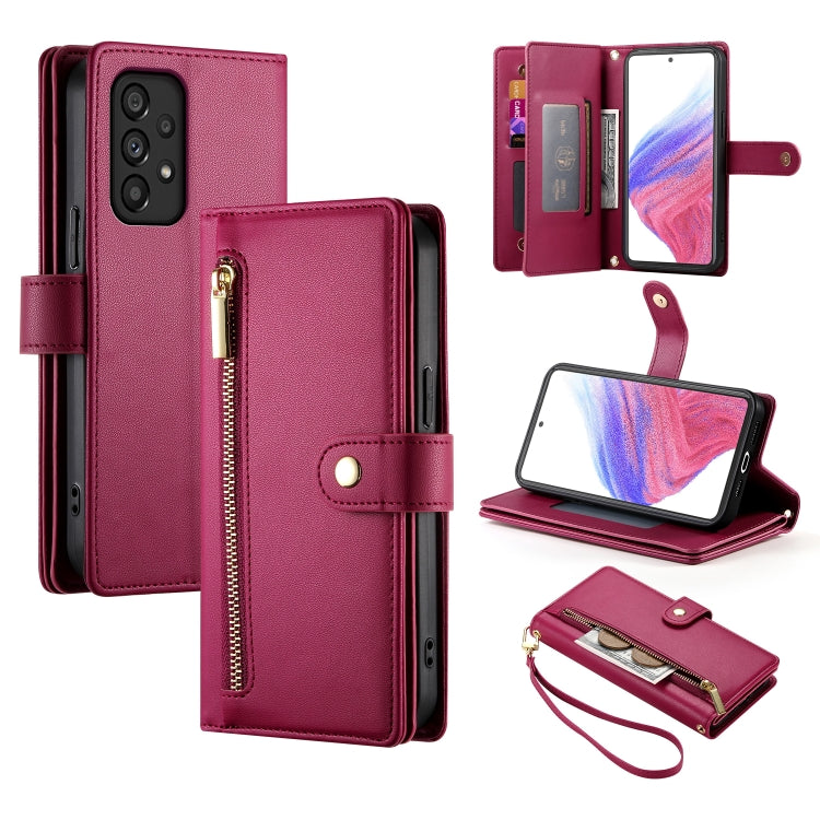 Portafoglio con cerniera e nove scomparti per carte di credito, custodia in pelle per telefono, For Samsung Galaxy A22 5G / F42 5G, For Samsung Galaxy A53 5G, For Samsung Galaxy A73 5G, For Samsung Galaxy A52 5G / 4G / A52s