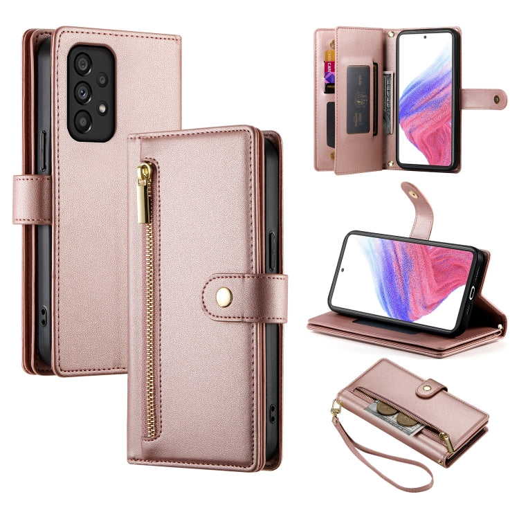 Portafoglio con cerniera e nove scomparti per carte di credito, custodia in pelle per telefono, For Samsung Galaxy A22 5G / F42 5G, For Samsung Galaxy A53 5G, For Samsung Galaxy A73 5G, For Samsung Galaxy A52 5G / 4G / A52s