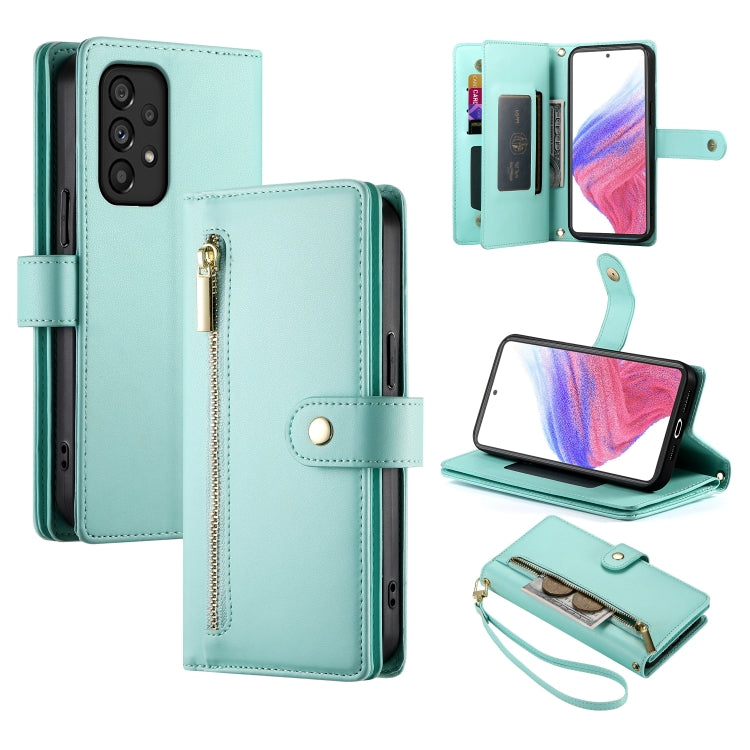 Portafoglio con cerniera e nove scomparti per carte di credito, custodia in pelle per telefono, For Samsung Galaxy A22 5G / F42 5G, For Samsung Galaxy A53 5G, For Samsung Galaxy A73 5G, For Samsung Galaxy A52 5G / 4G / A52s
