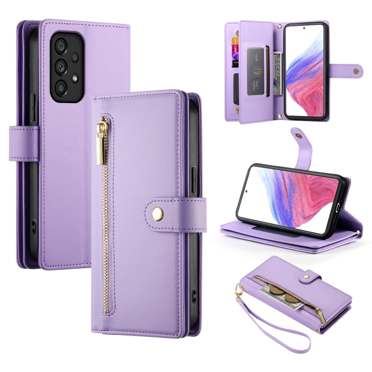 Portafoglio con cerniera e nove scomparti per carte di credito, custodia in pelle per telefono, For Samsung Galaxy A22 5G / F42 5G, For Samsung Galaxy A53 5G, For Samsung Galaxy A73 5G, For Samsung Galaxy A52 5G / 4G / A52s