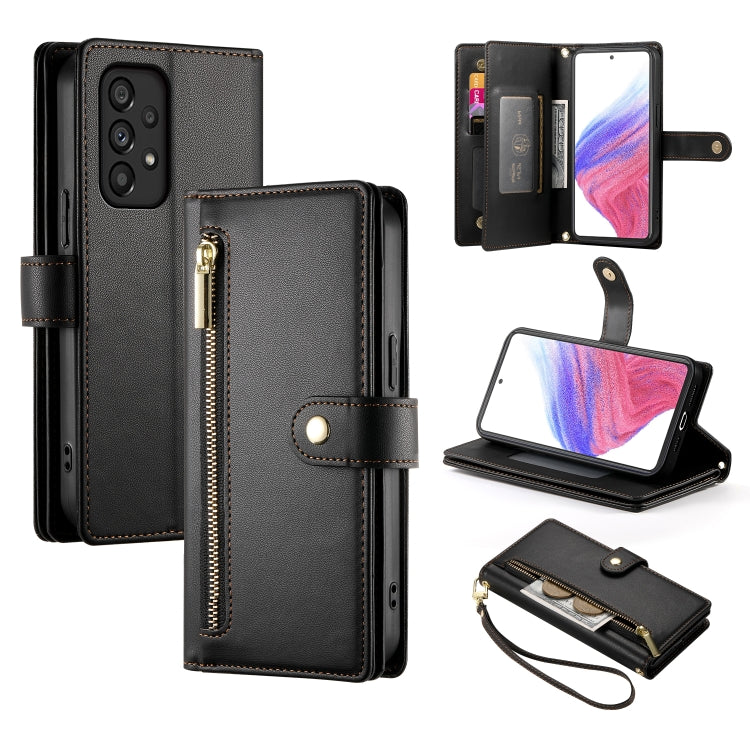 Portafoglio con cerniera e nove scomparti per carte di credito, custodia in pelle per telefono, For Samsung Galaxy A22 5G / F42 5G, For Samsung Galaxy A53 5G, For Samsung Galaxy A73 5G, For Samsung Galaxy A52 5G / 4G / A52s